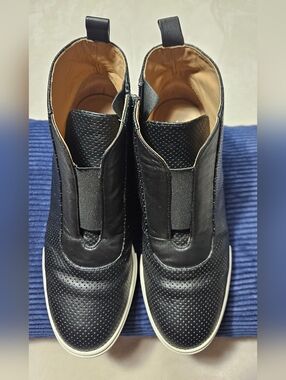 Linea Paolo Black Wedge  Perforated Leather High-Top Sneakers